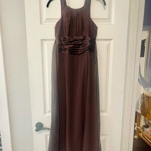 David’s Bridal Elegant Sleeveless Evening Dress in Deep Brown